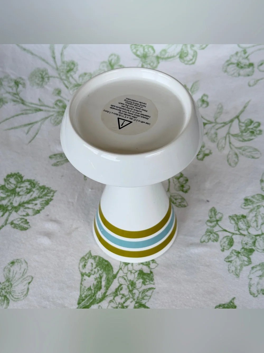 Jonathan Adler Happy Chic Ceramic Sky & Olive Striped Pillar Candle Holder